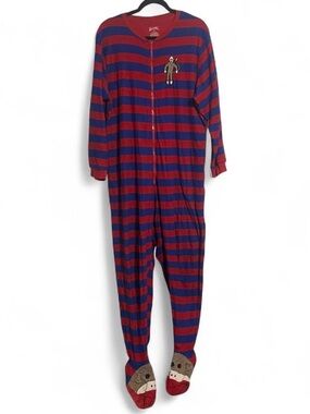 Nick & Nora Sock Monkey One Piece Size XL Striped Pajamas Lounge Funny Costume